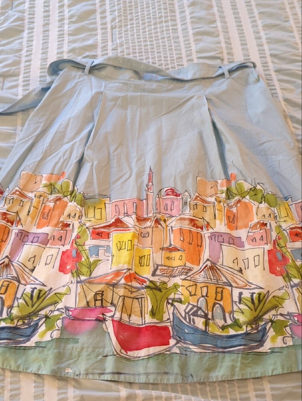 Boden Light Blue Cotton Skirt with Colorful Coastal Print (US 16/18R) - Picture 7 of 7